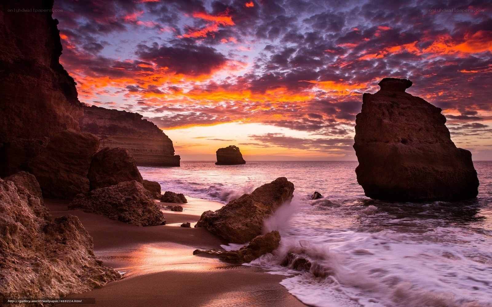 Sunset at rocky beach