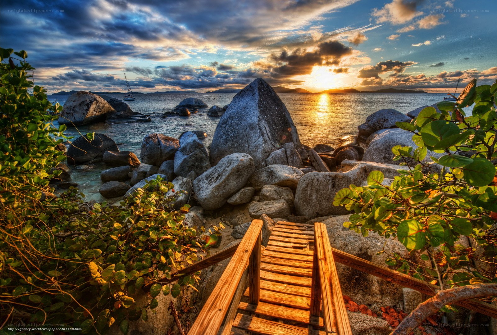 Sunset at rocky beach