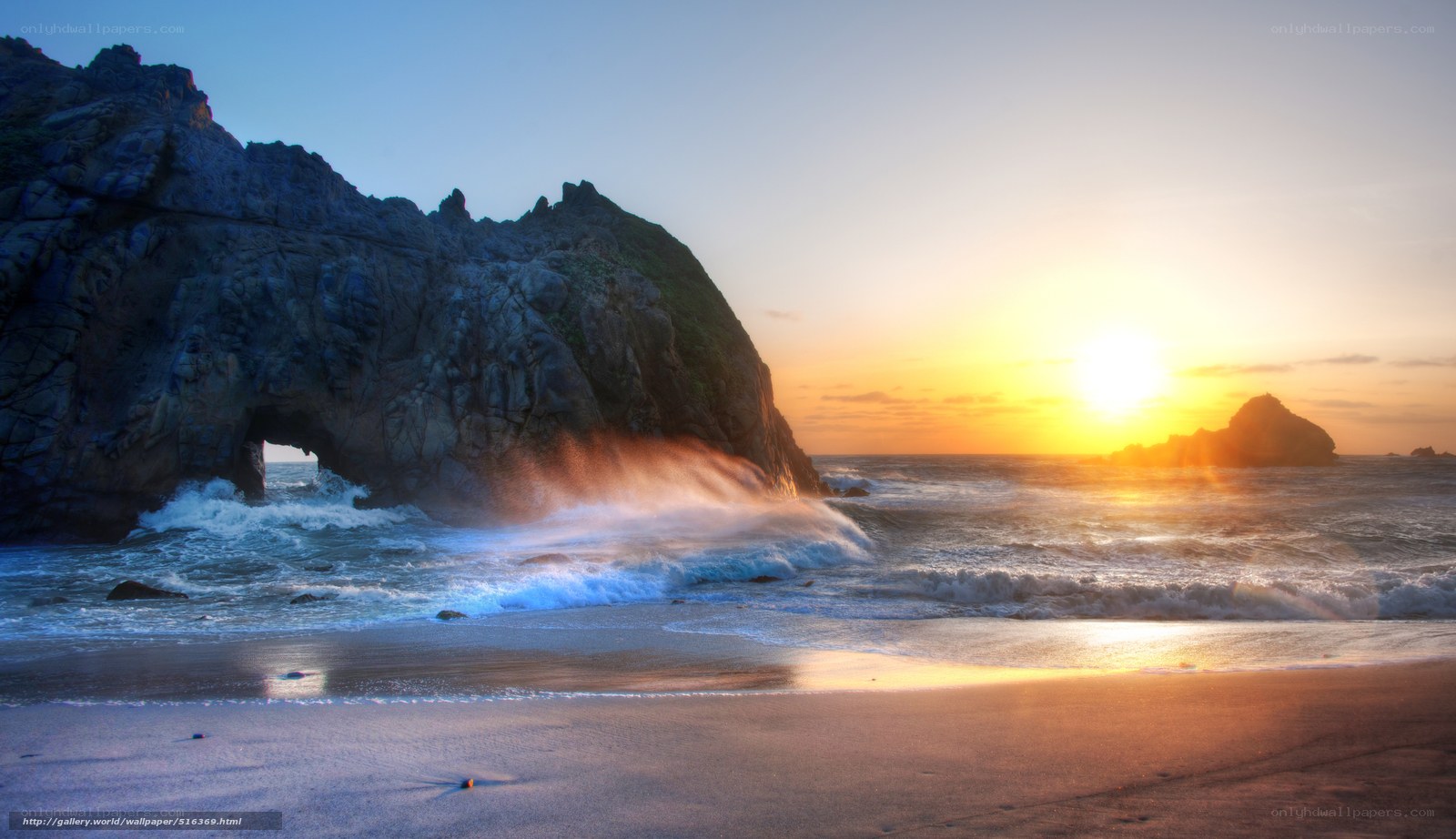 Sunset at rocky beach