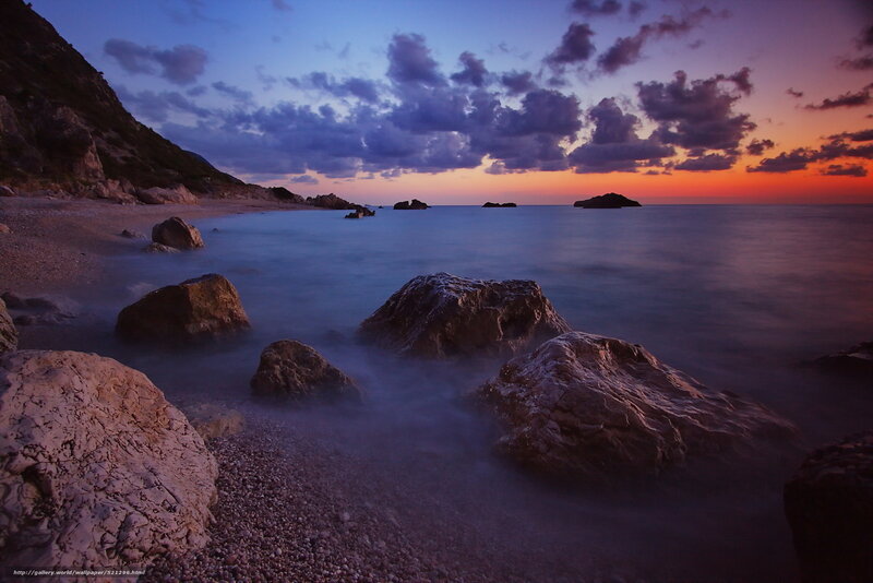 Sunset at rocky beach