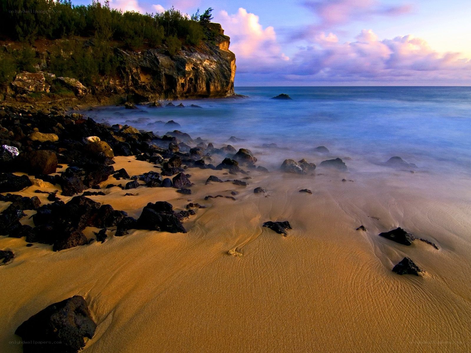 sunset at rocky beach