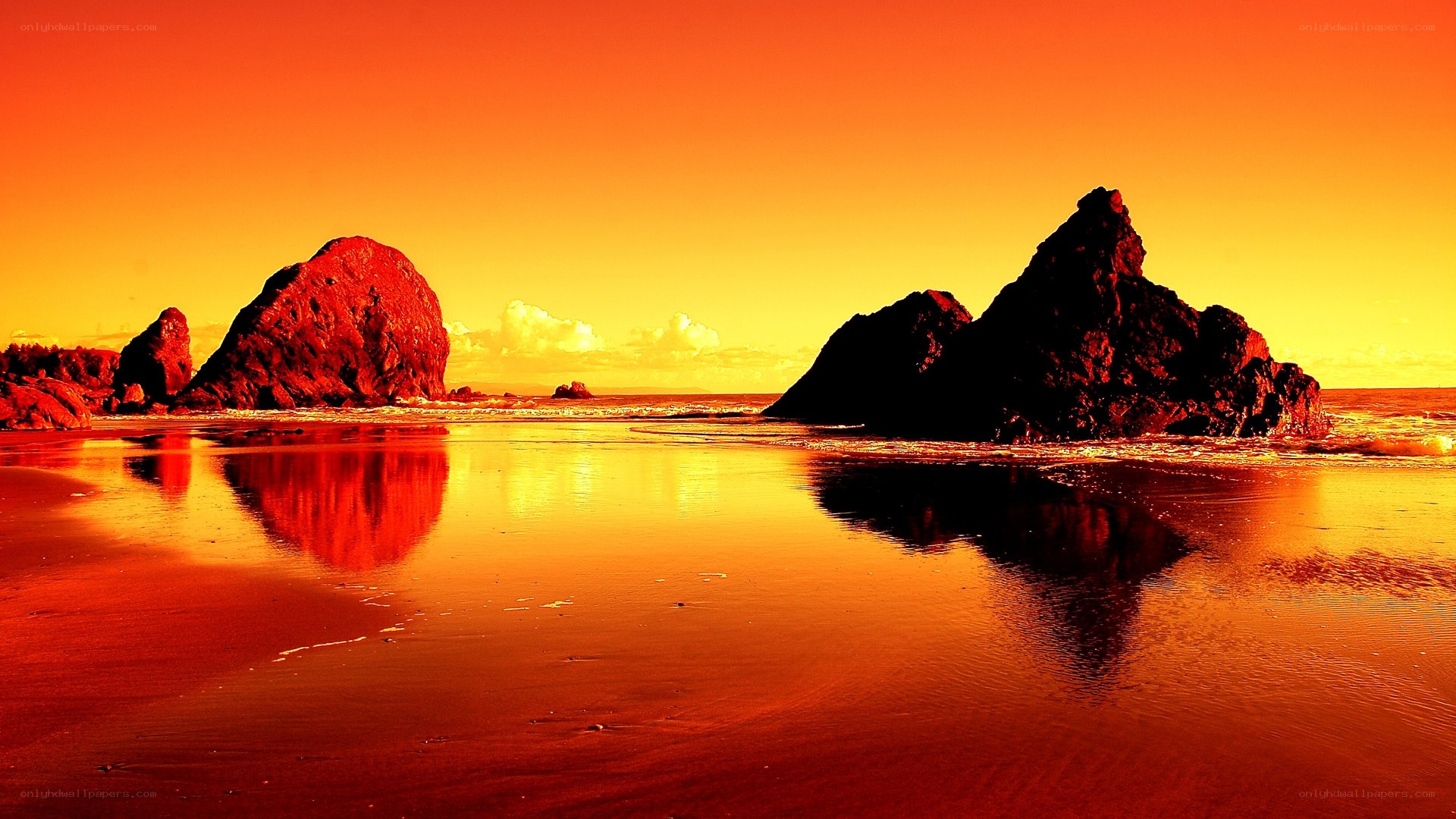 sunset at rocky beach