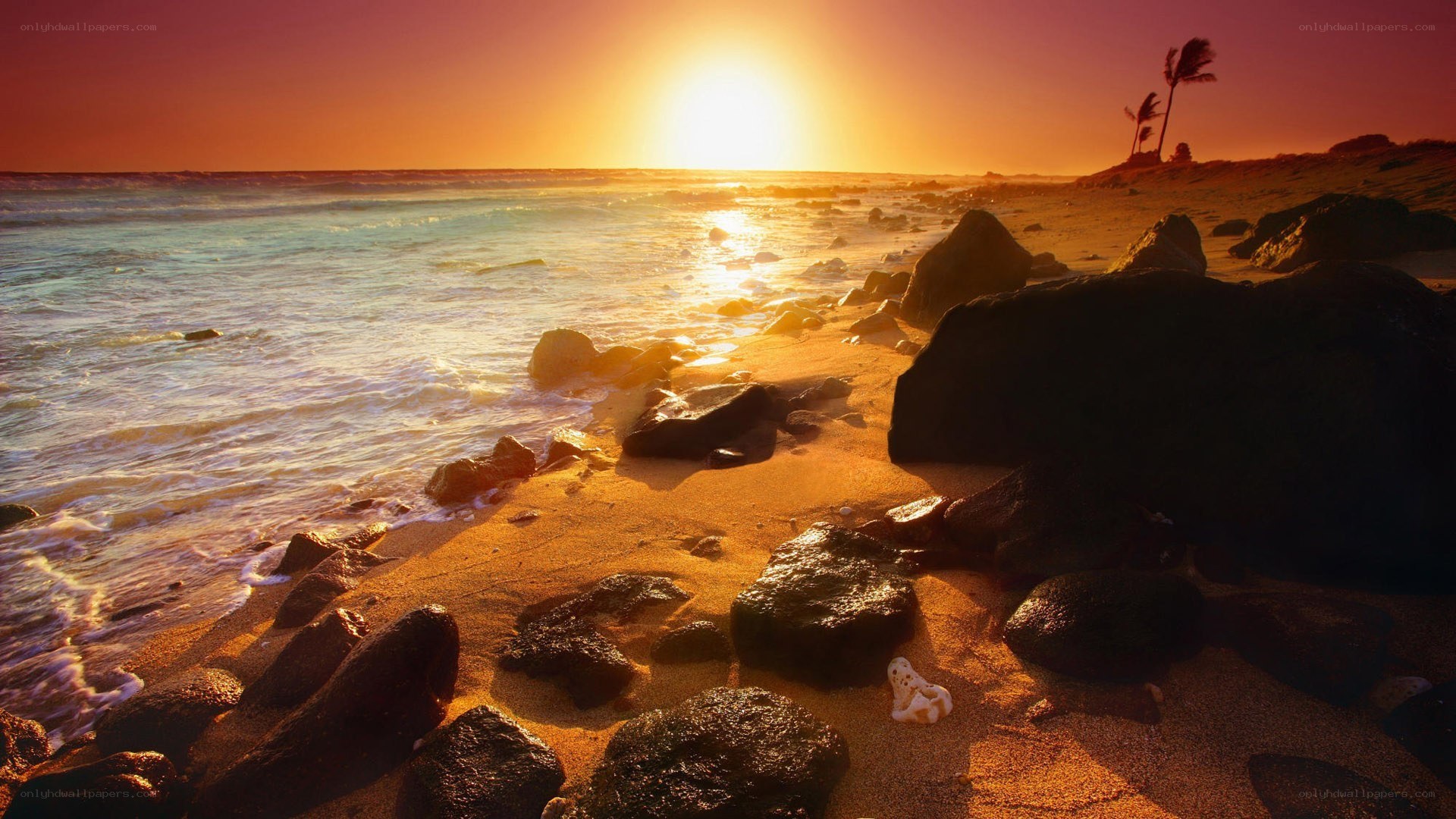 sunset at rocky beach