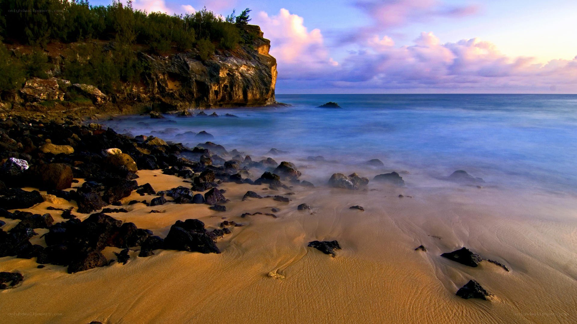 sunset at rocky beach