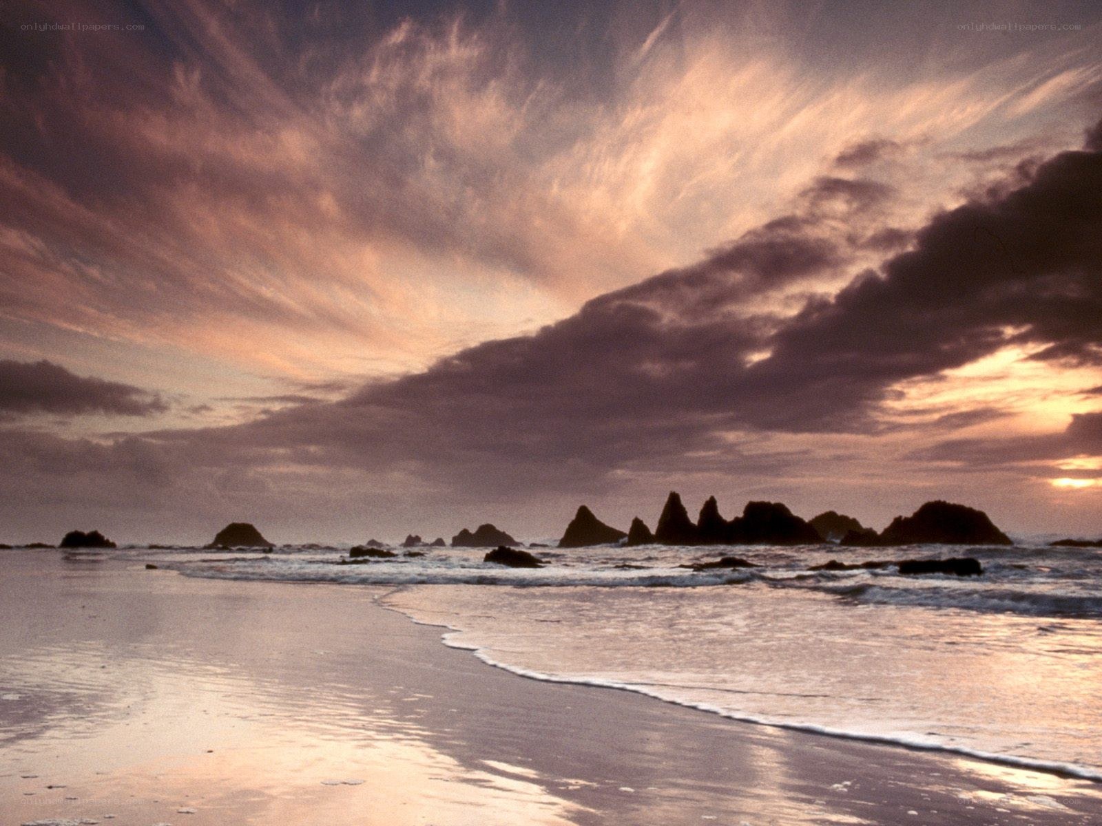 sunset at rocky beach