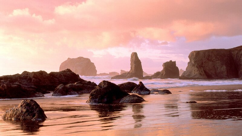 sunset at rocky beach