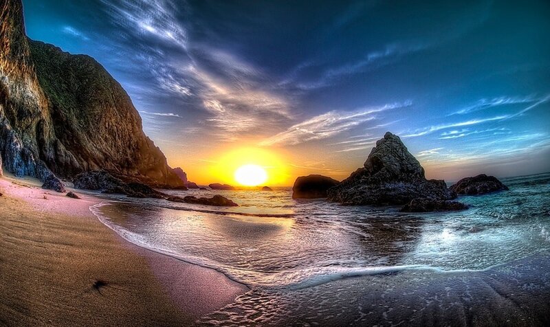 Sunset at Rocky Beach — Blue, Dramatic