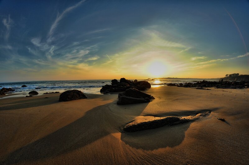 Sunset at Rocky Beach — Blue, Serene
