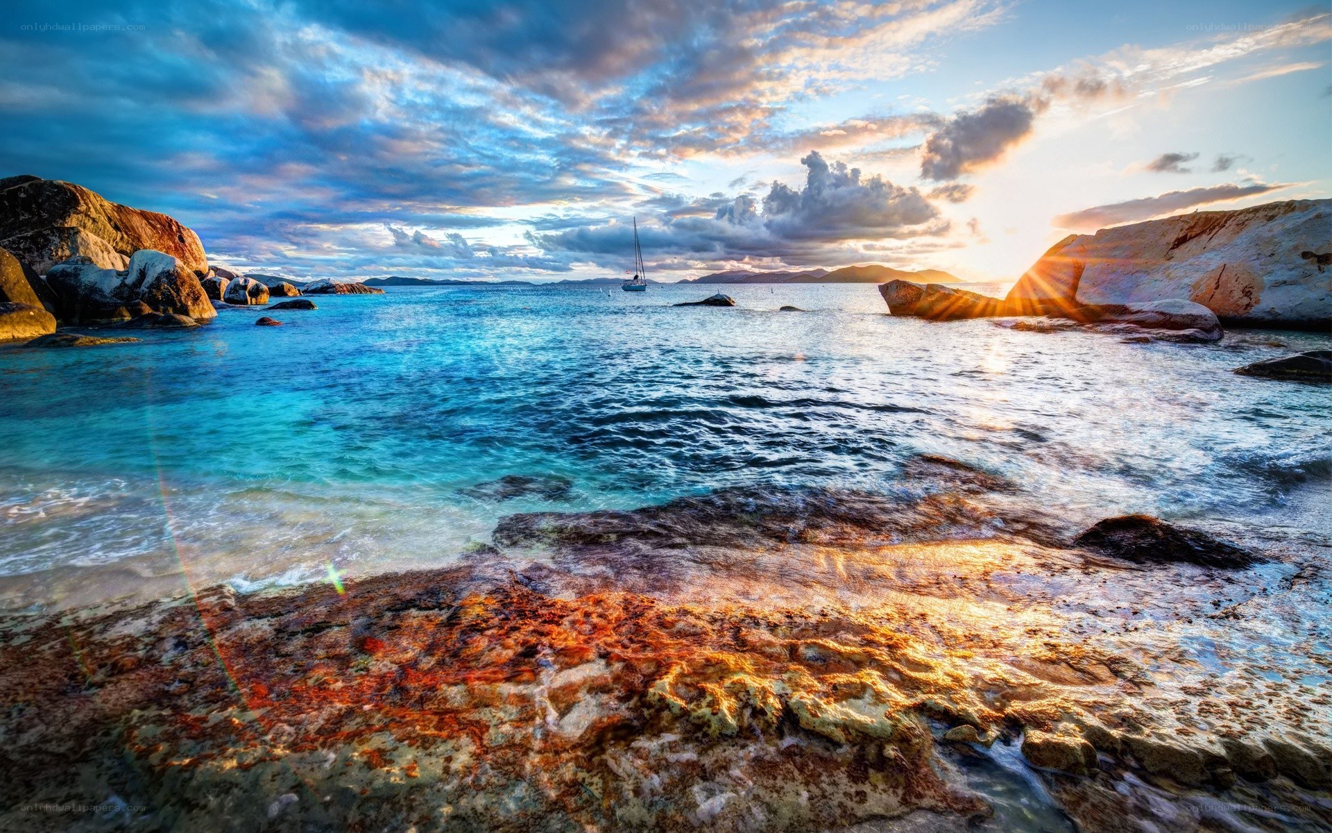 sunset at rocky beach cove
