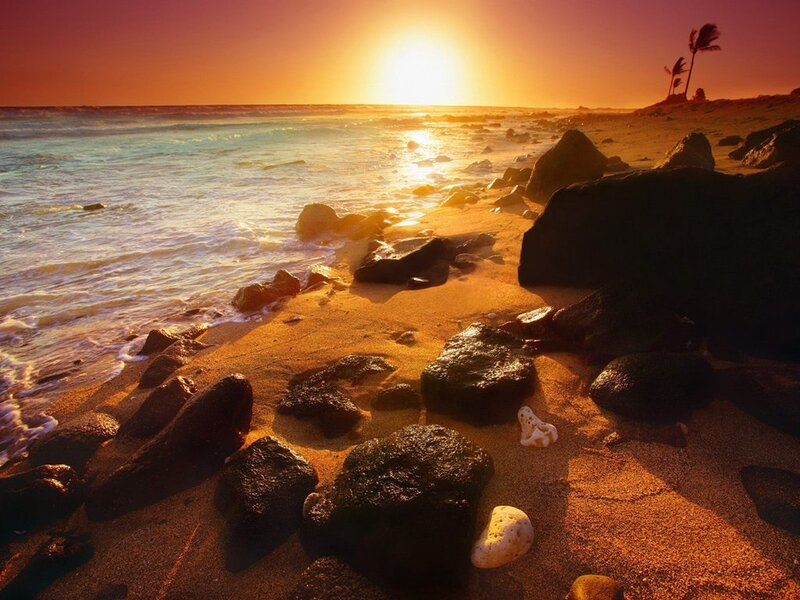Sunset at Rocky Beach — Orange, Photograph