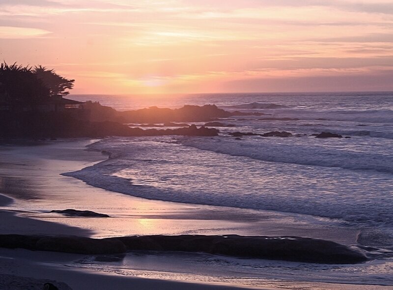 Sunset at Rocky Beach — Orange, Serene, Photograph, Ocean