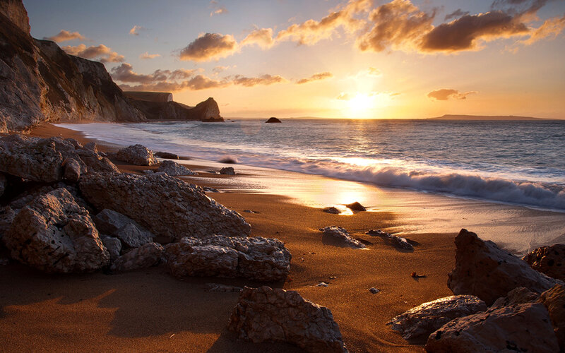 Sunset at Rocky Beach — Orange, Serene