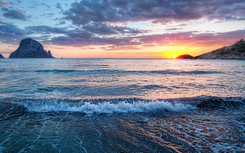 Sunset at Rocky Coastline — Blue