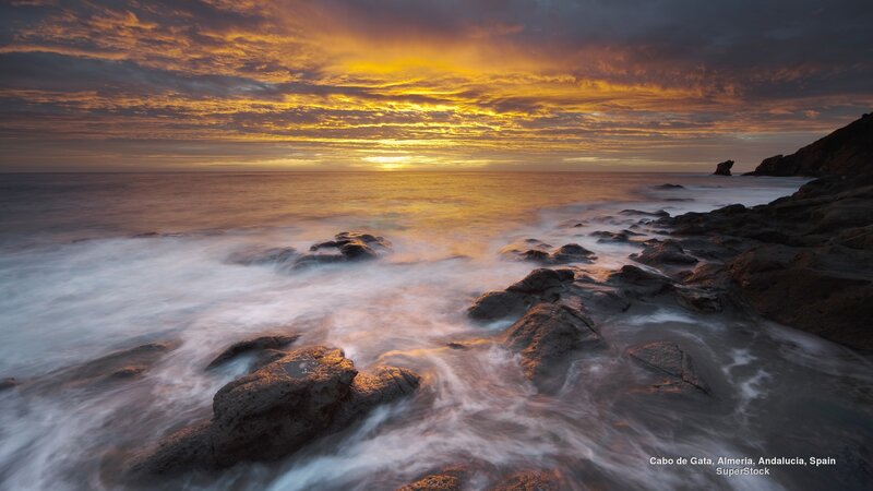 Sunset at Rocky Coastline — Orange