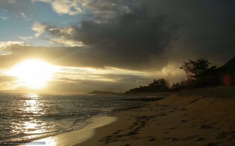 Sunset at Sandy Beach — Blue, Dramatic, Photograph, Ocean