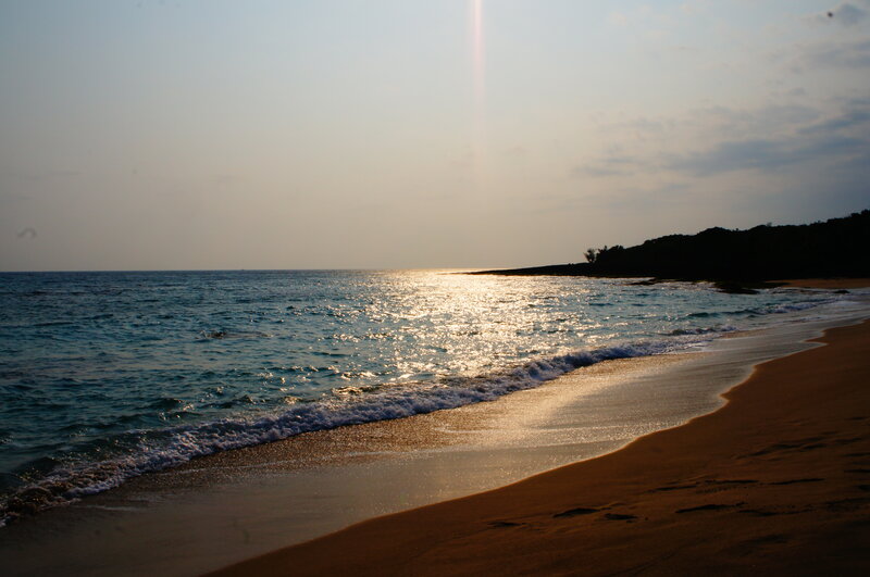 Sunset at Sandy Beach — Blue, Serene, Photograph, Ocean, Sand