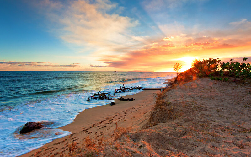 Sunset at Sandy Beach — Orange, Serene, Photograph, Ocean