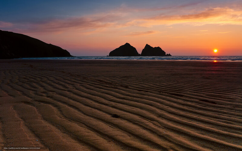 Sunset at Sandy Beach — Orange, Serene, Photograph, Sand