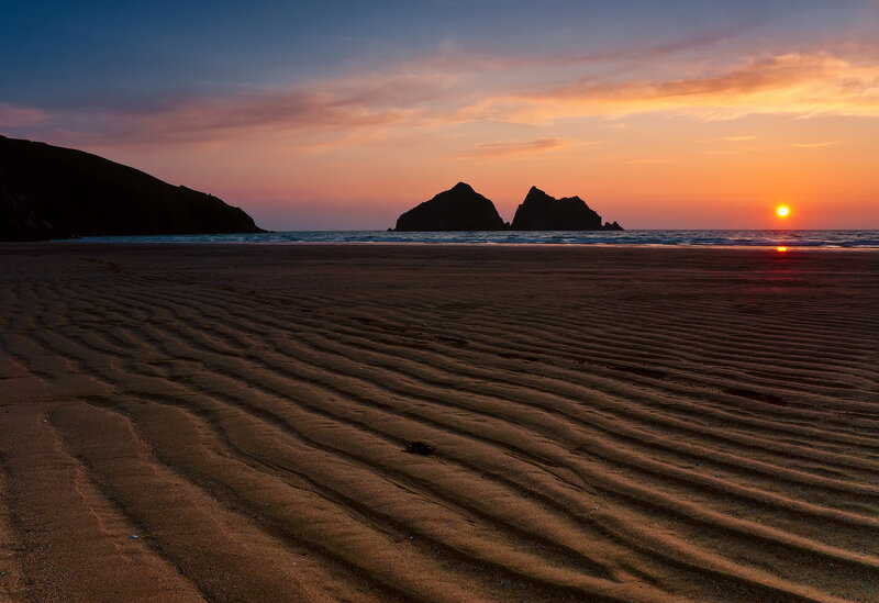 Sunset at Sandy Beach — Orange, Serene, Photograph, Sea