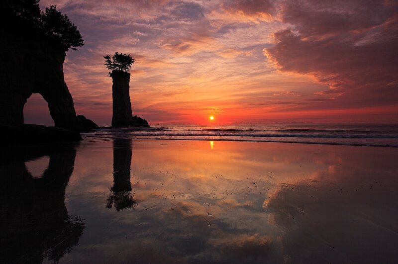 Sunset at sea stack