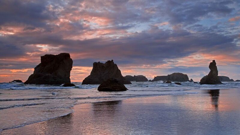 Sunset at sea stacks