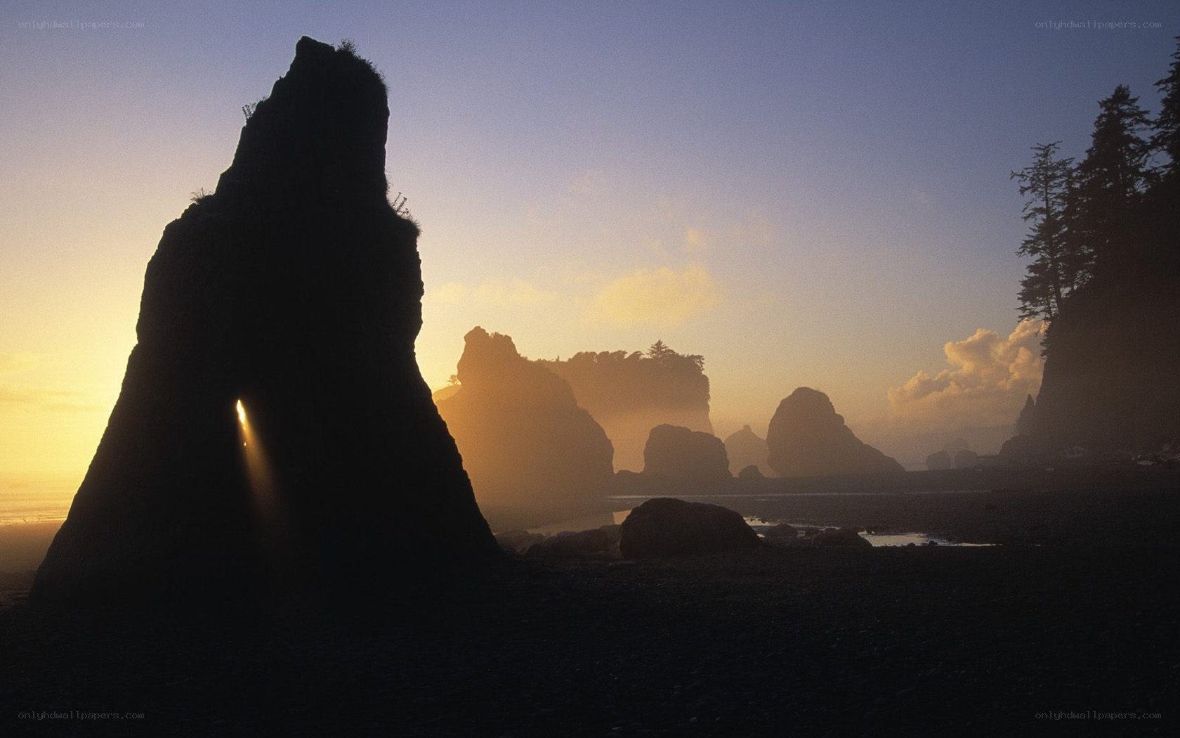 Sunset at sea stacks