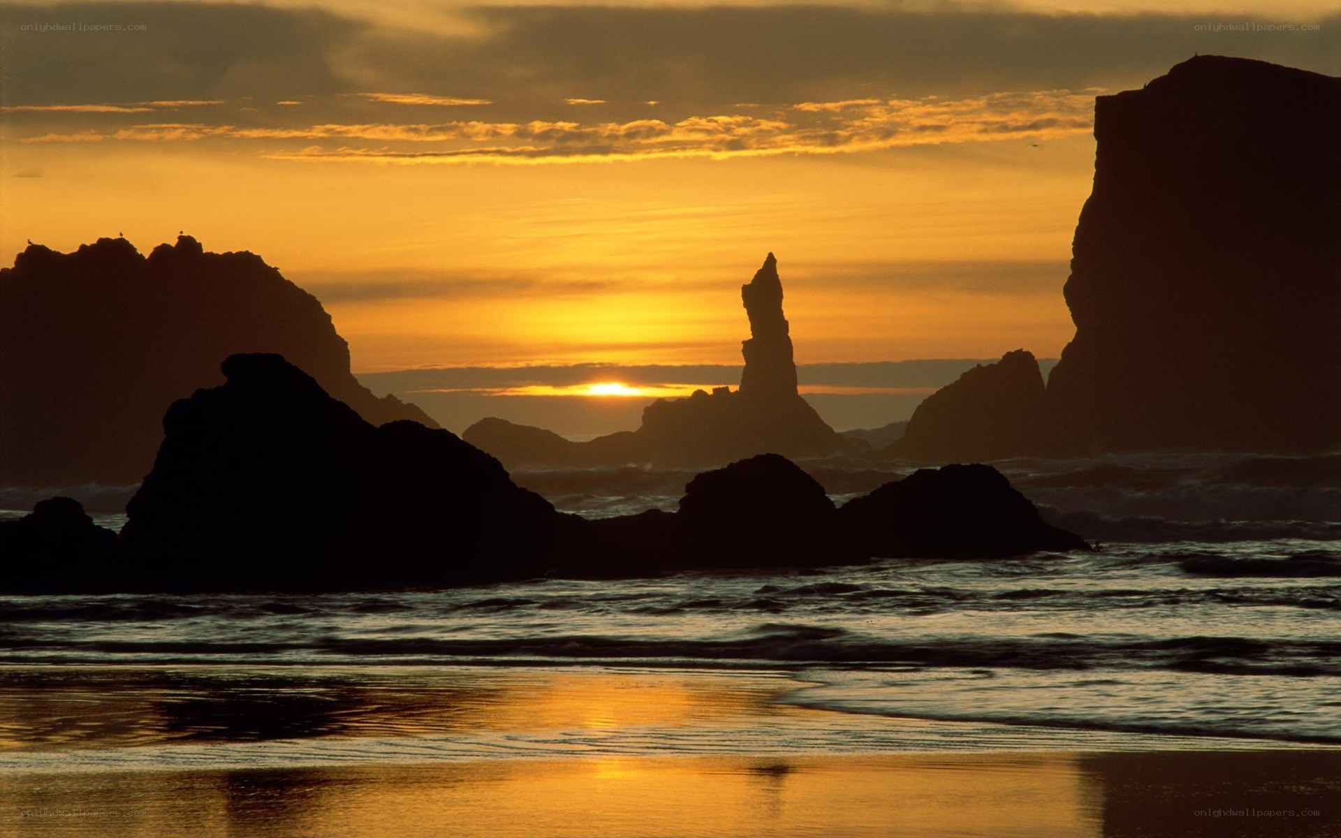 Sunset at sea stacks