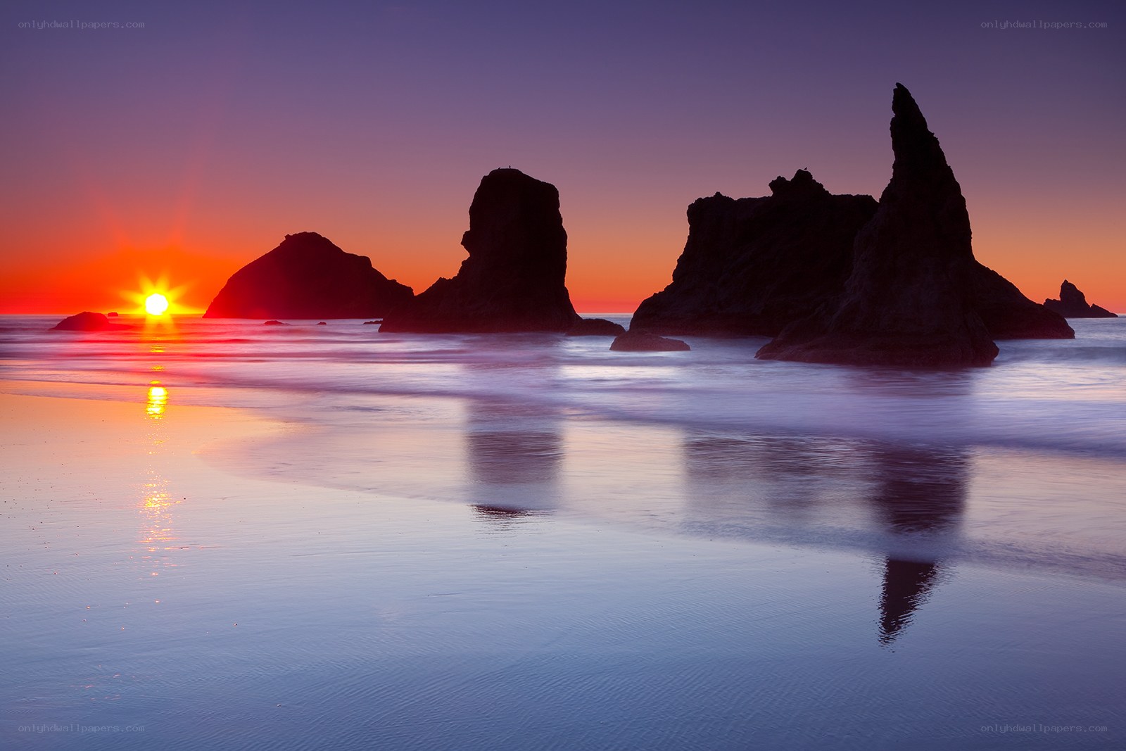 Sunset at sea stacks
