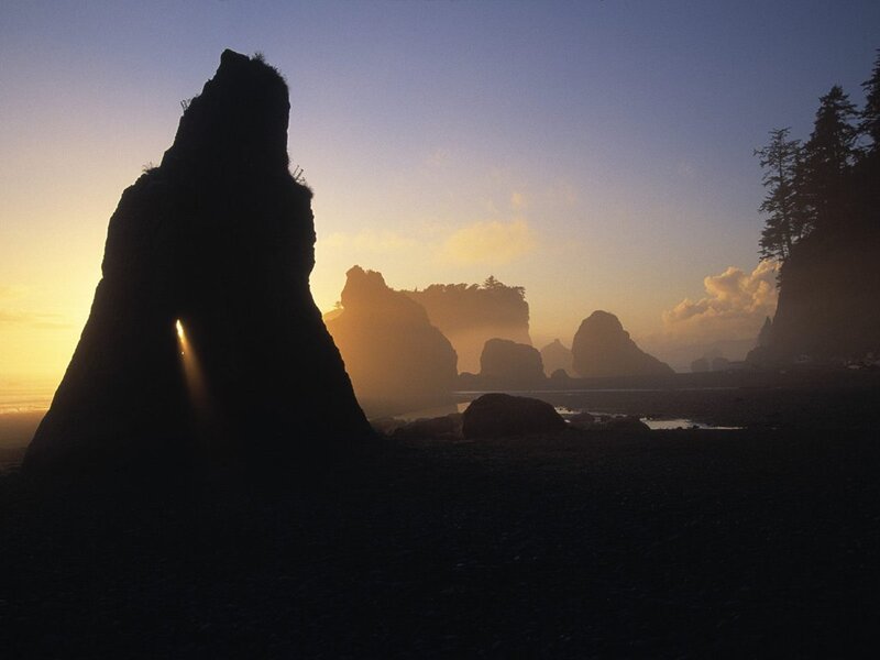 Sunset at sea stacks