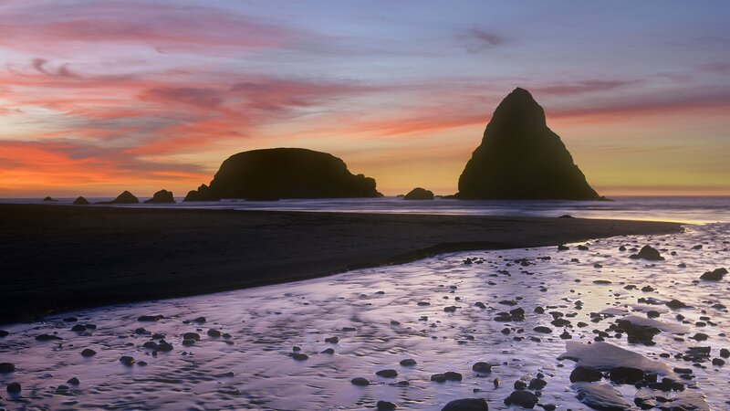 Sunset at sea stacks