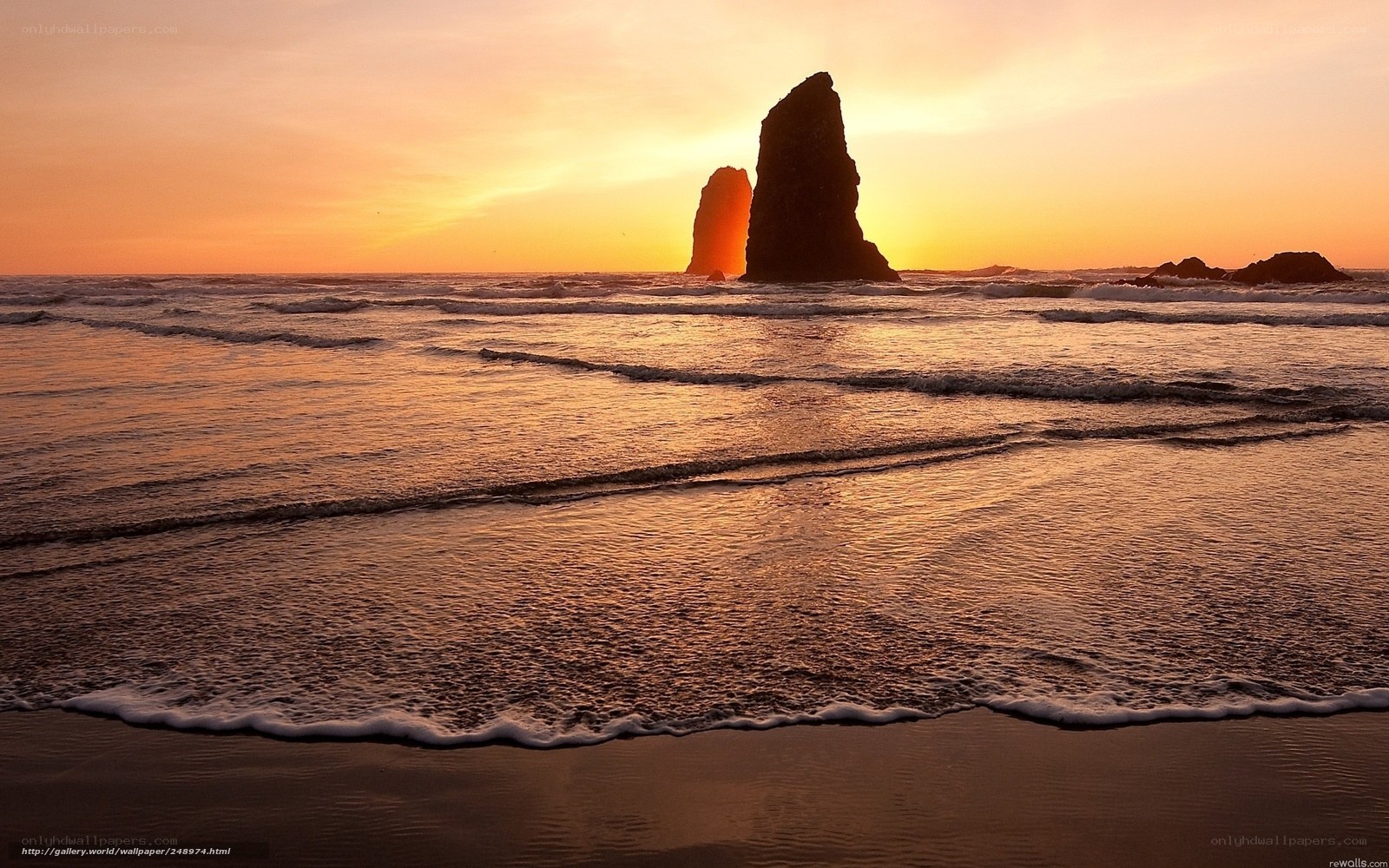 Sunset at sea with sea stacks