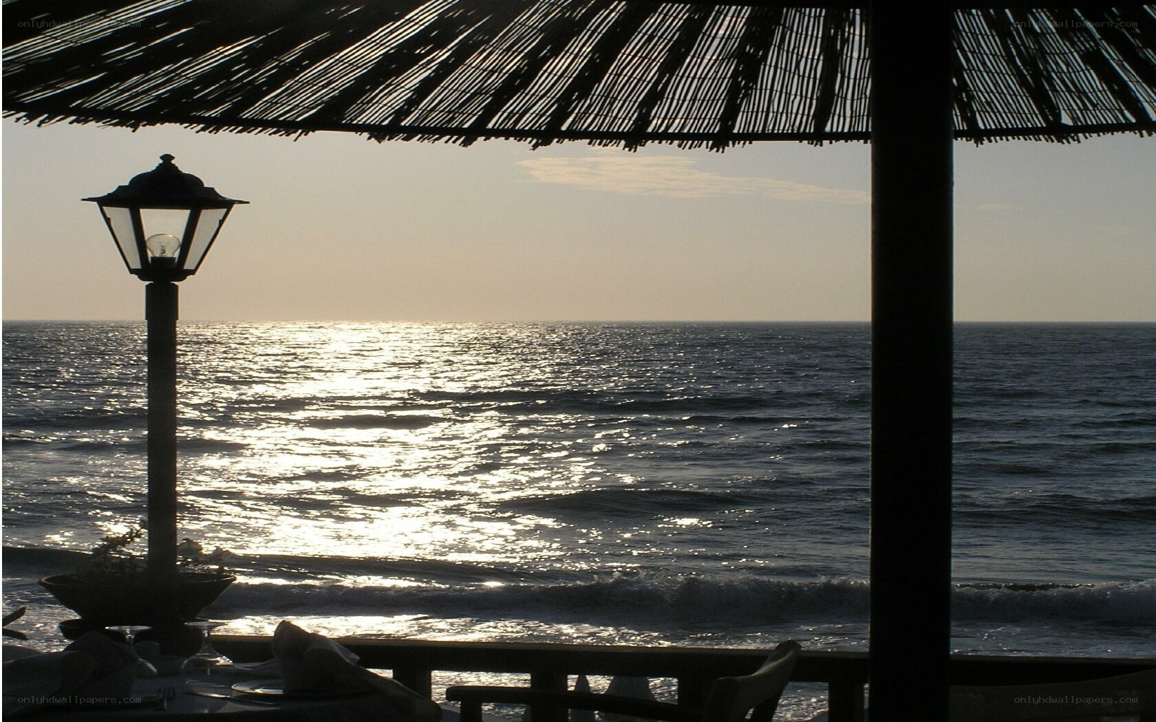 Sunset at seaside restaurant