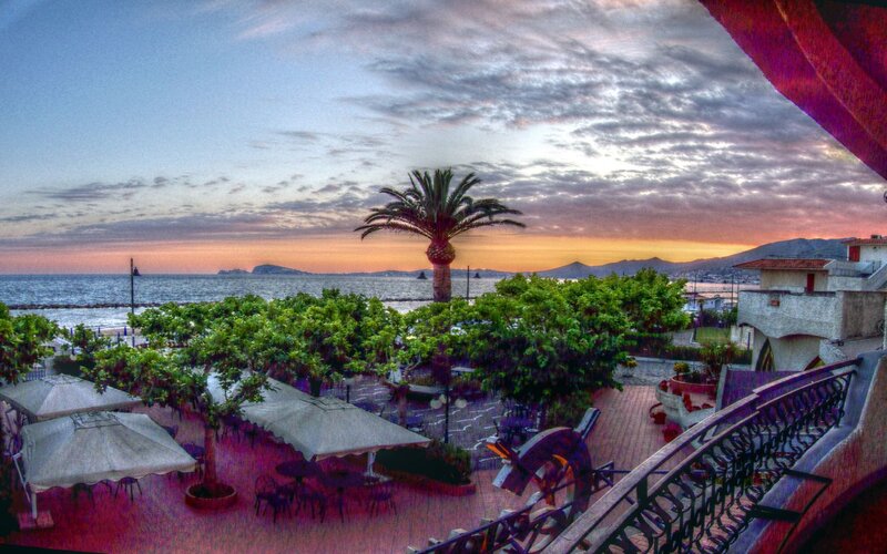 Sunset at seaside restaurant