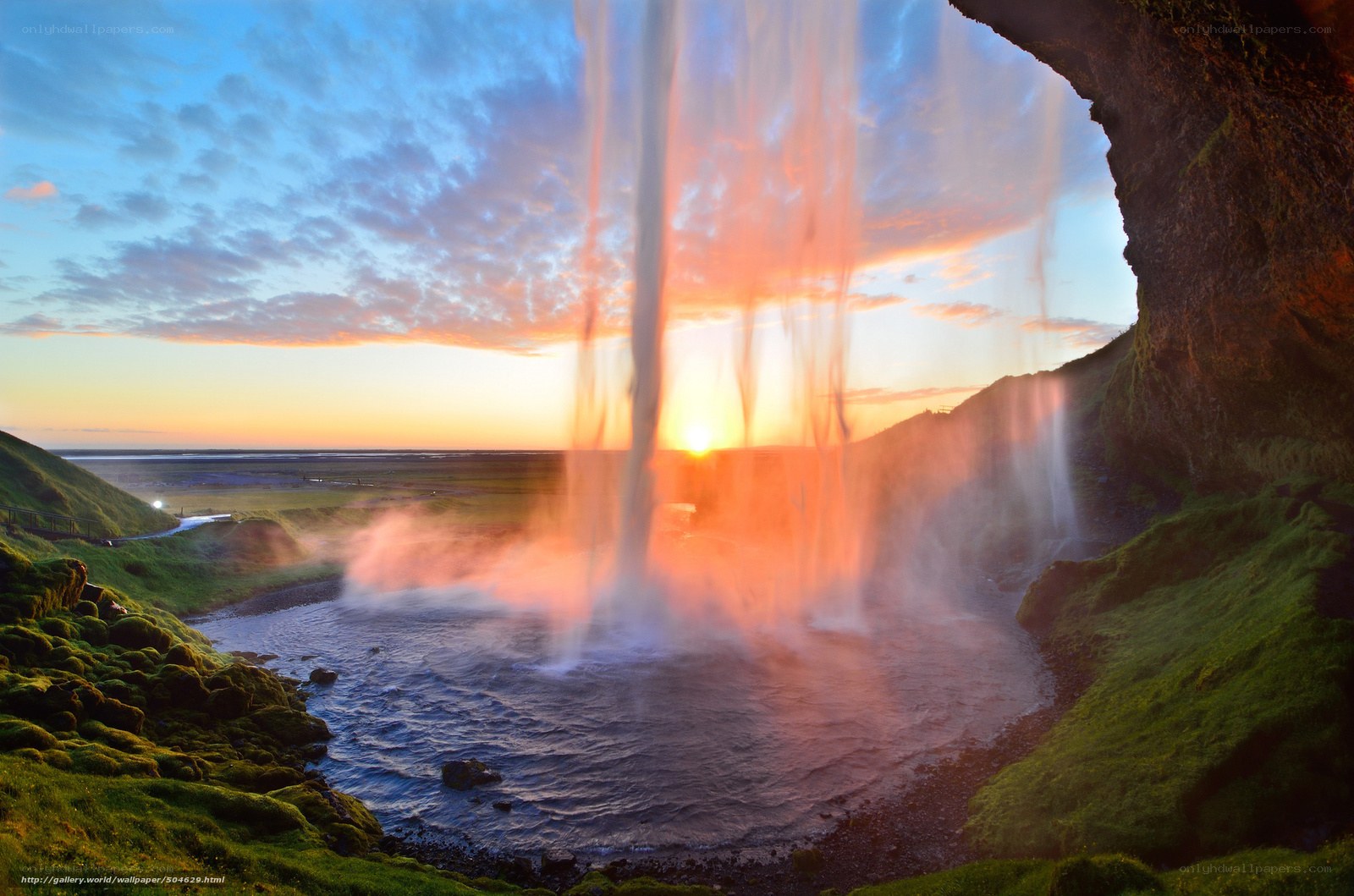 Sunset at Seljalandsfoss waterfall