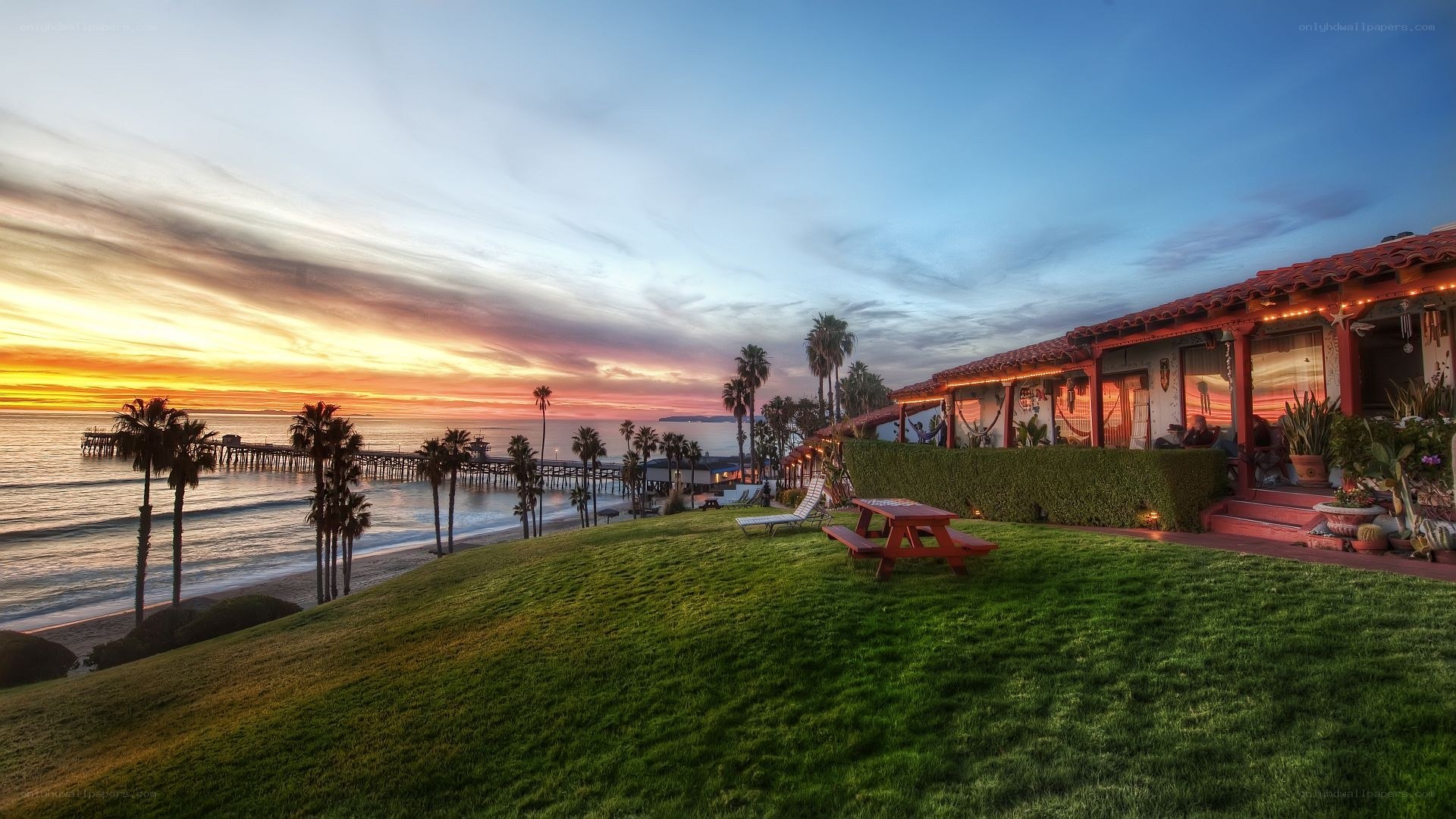 sunset at the beach house