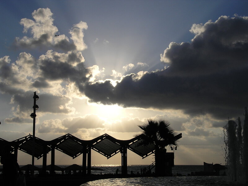Sunset at the beach promenade