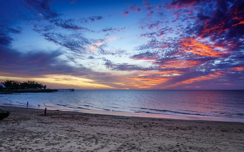 Sunset at the beach with colorful sky