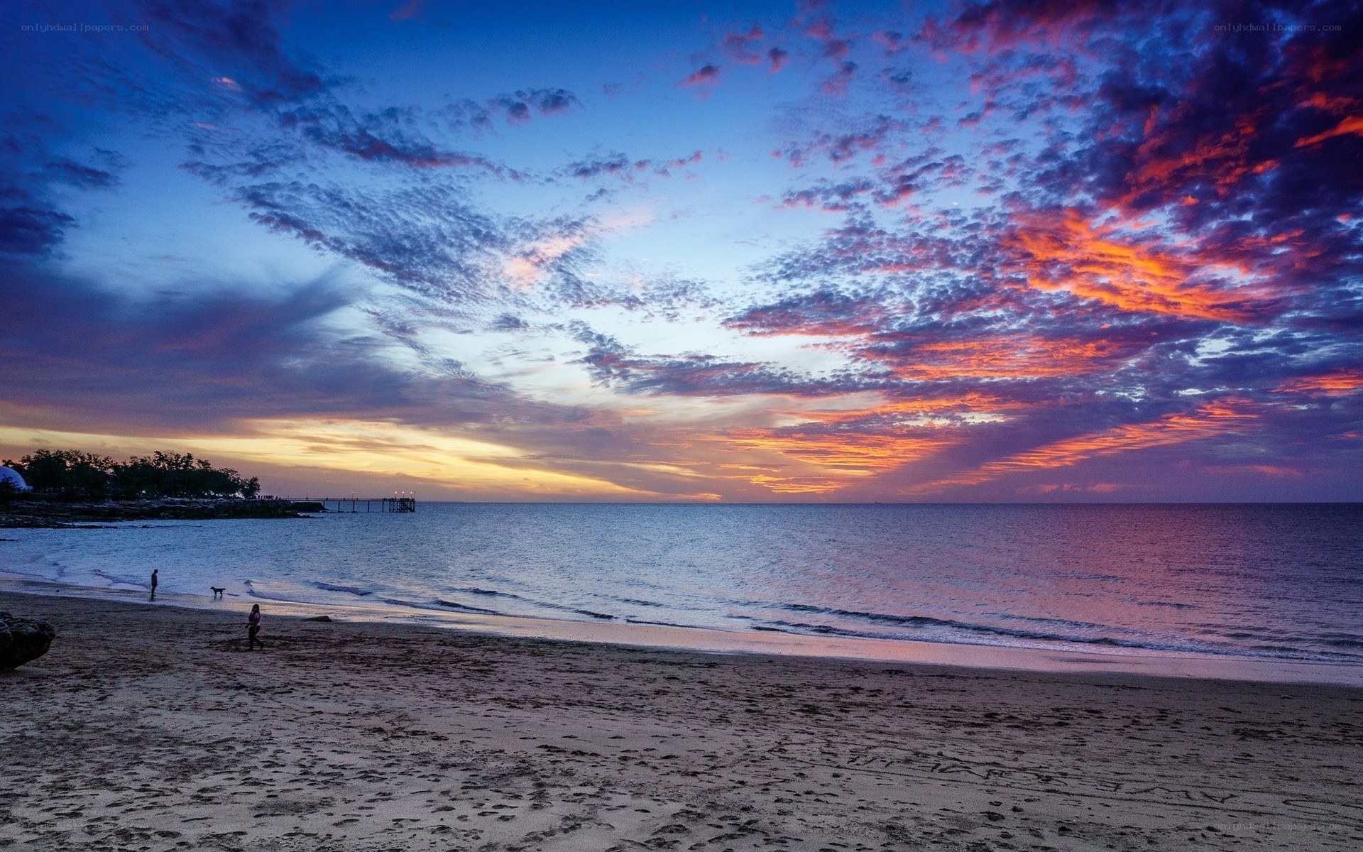 Sunset at the beach with colorful sky
