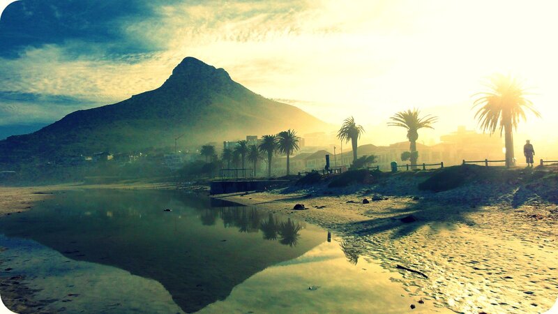 Sunset at the beach with mountain