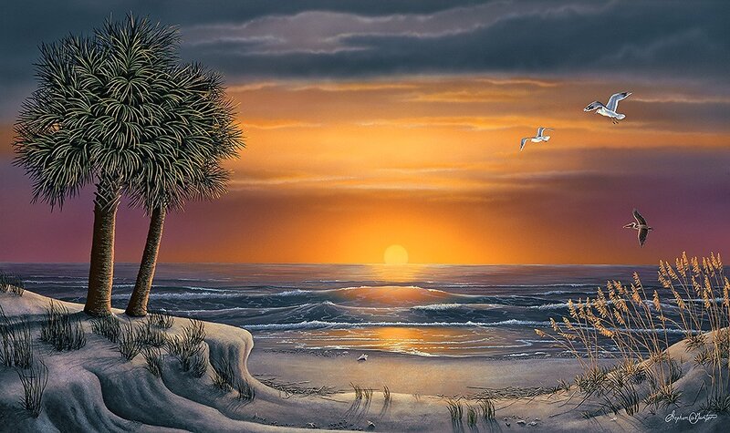 Sunset at the beach with palm trees