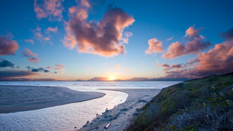 Sunset at the beach with river