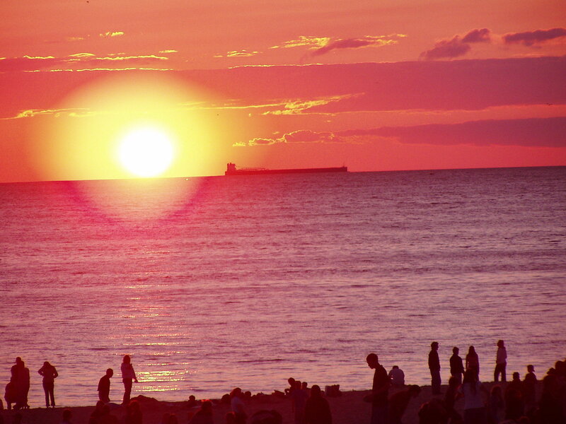 Sunset at the beach with ship