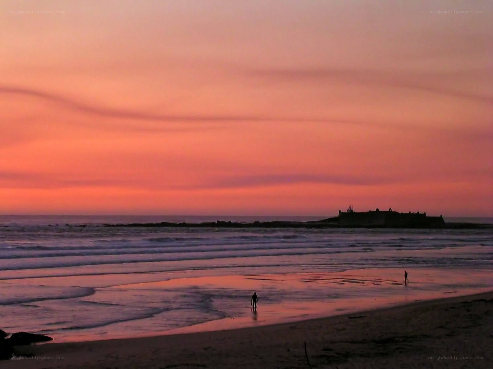 sunset at the beach with silhouettes