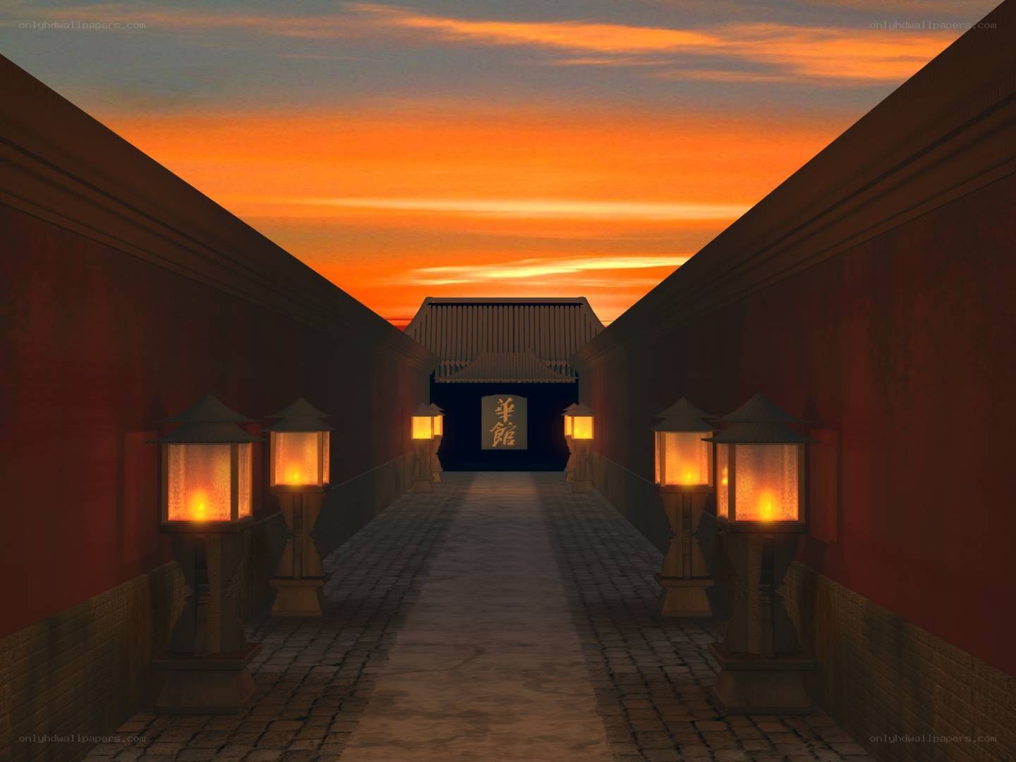 Sunset at the Chinese courtyard