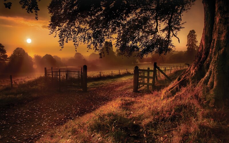 Sunset at the country gate