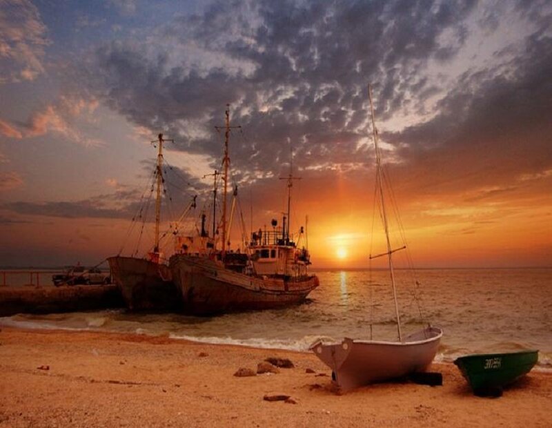 Sunset at the fishing harbor