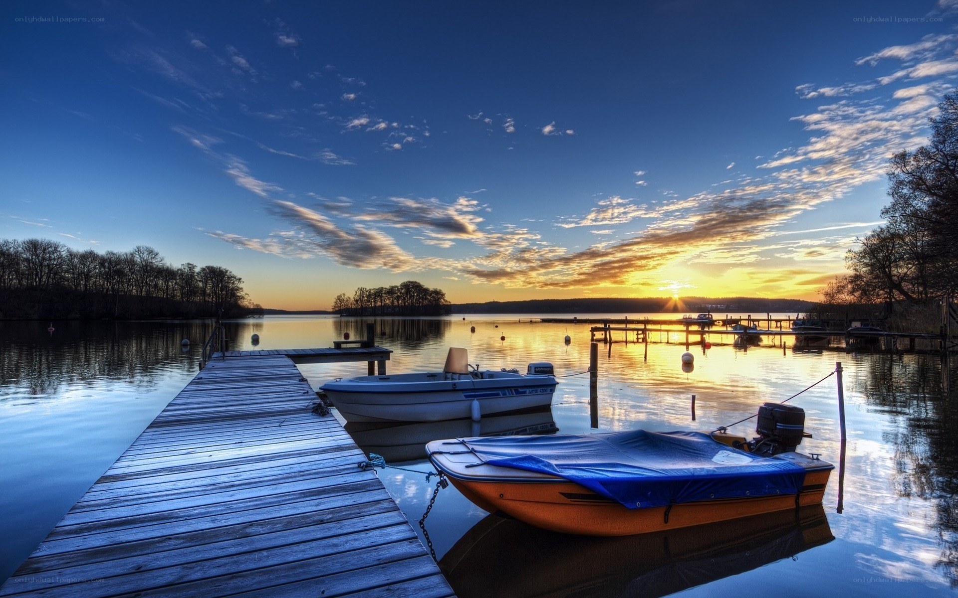 Sunset at the lake dock