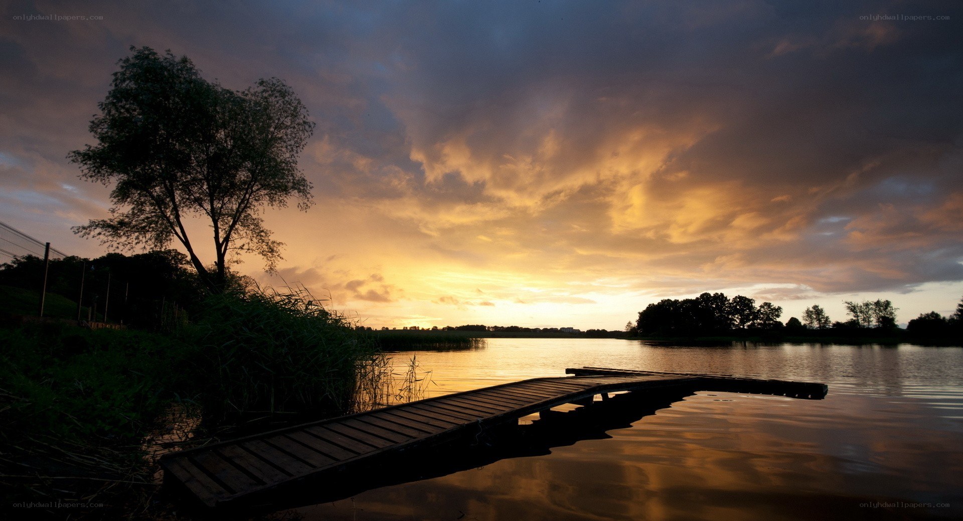 Sunset at the lake dock