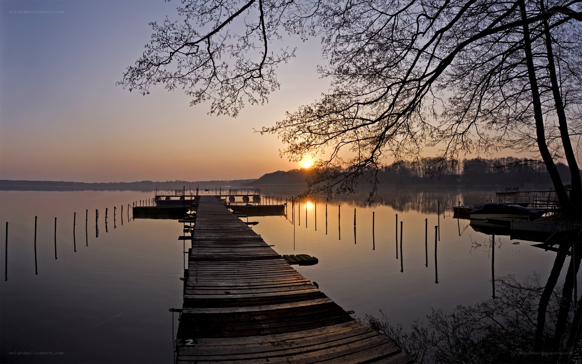 Sunset at the lake dock