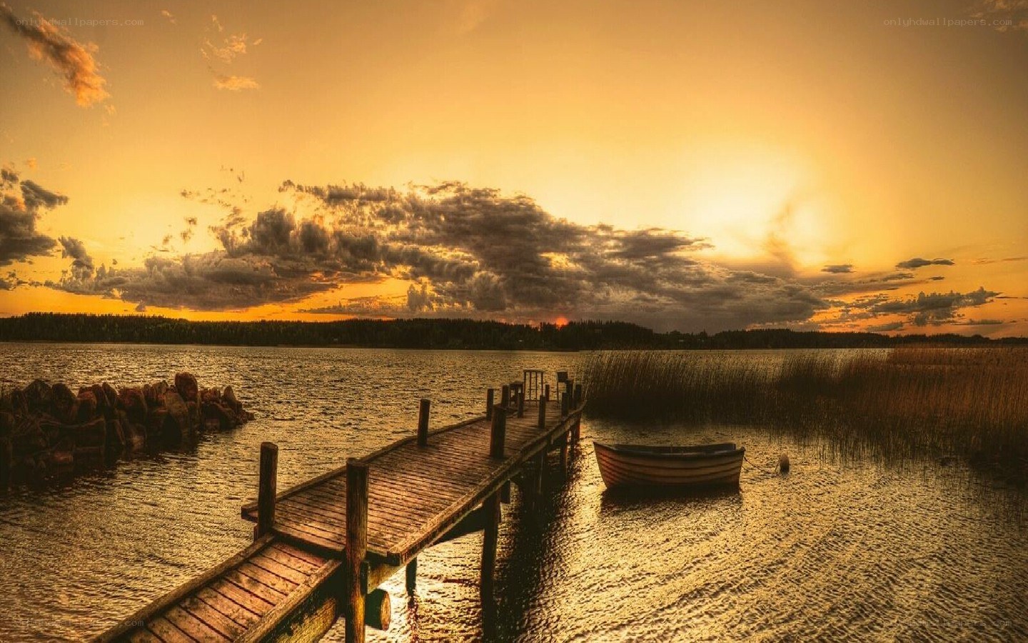 Sunset at the lake dock